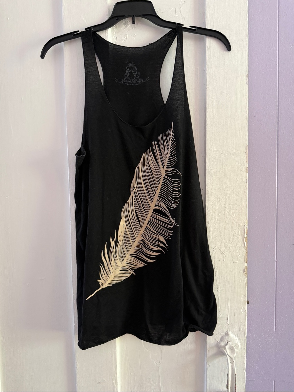Black Tank with Large Feather Graphic
